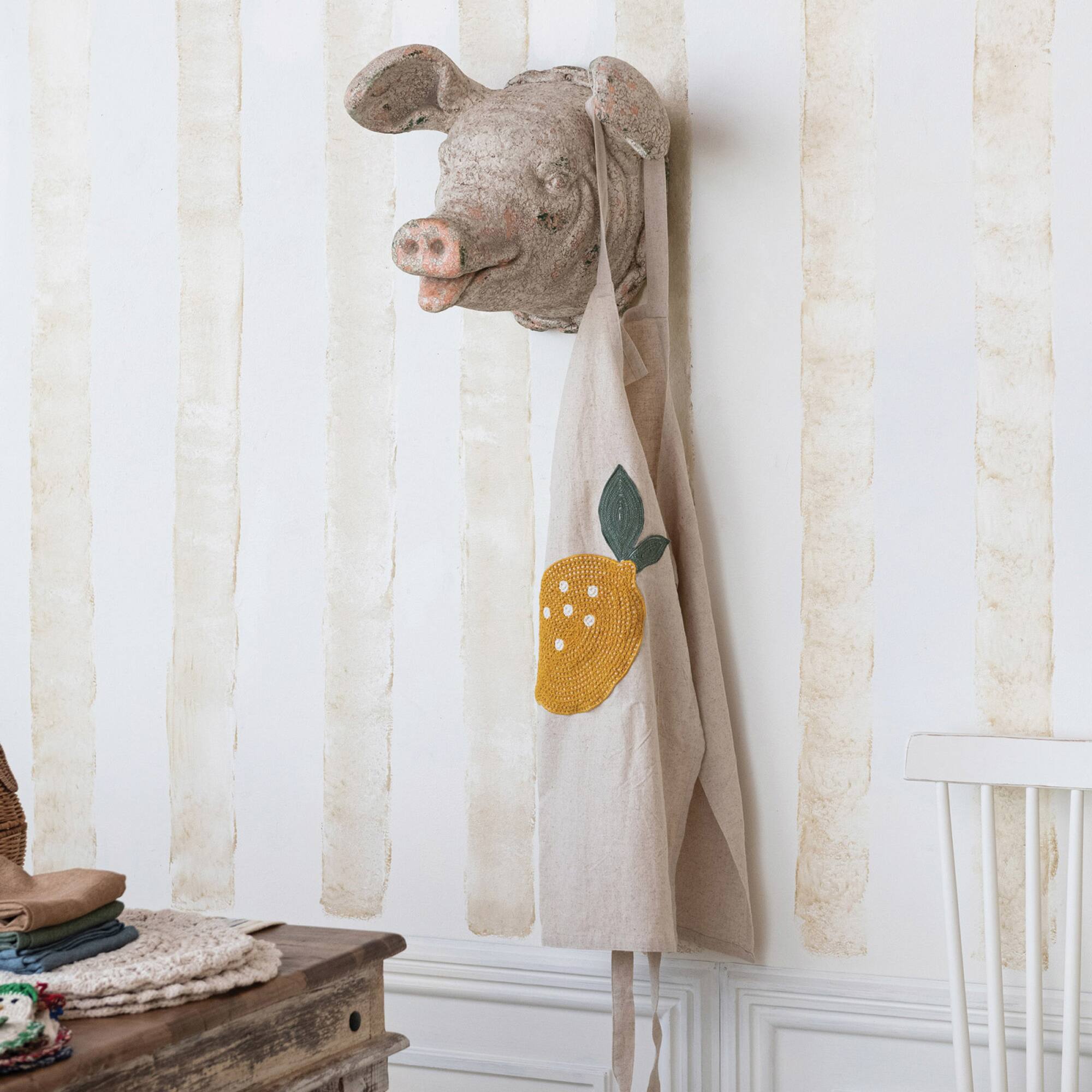 Hello Honey® Embroidered Cotton & Linen Apron with Lemon Pocket